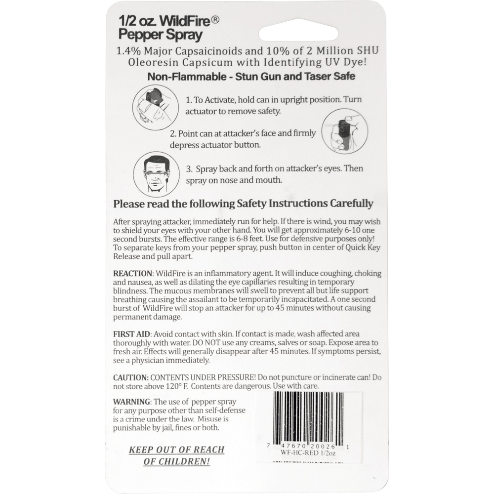 Wildfire 1.4% MC 1/2 oz pepper spray hard case with quick release keychain red view 3